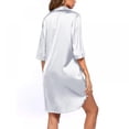 thumbnail image 2 of Women's Nightgown Button down Sleepshirt Satin 3/4 Sleeve Nightshirt Boyfriend Notch Collar Sleepwear, 2 of 5
