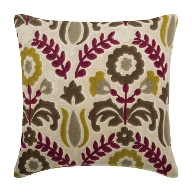 Fundas de cojín para sofá, decorativas en beige y multicolor, de 40 x 40 cm (16 x 16 pulgadas), de lino bordado, con motivos naturales y florales, estilo contemporáneo - Arte popular