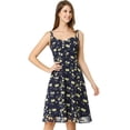 thumbnail image 1 of Vestido Aline Allegra K Floral Fruncido Azul M, 1 of 6