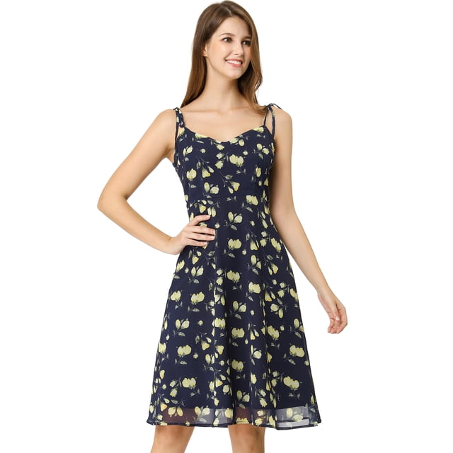Vestido Aline Allegra K Floral Fruncido Azul M