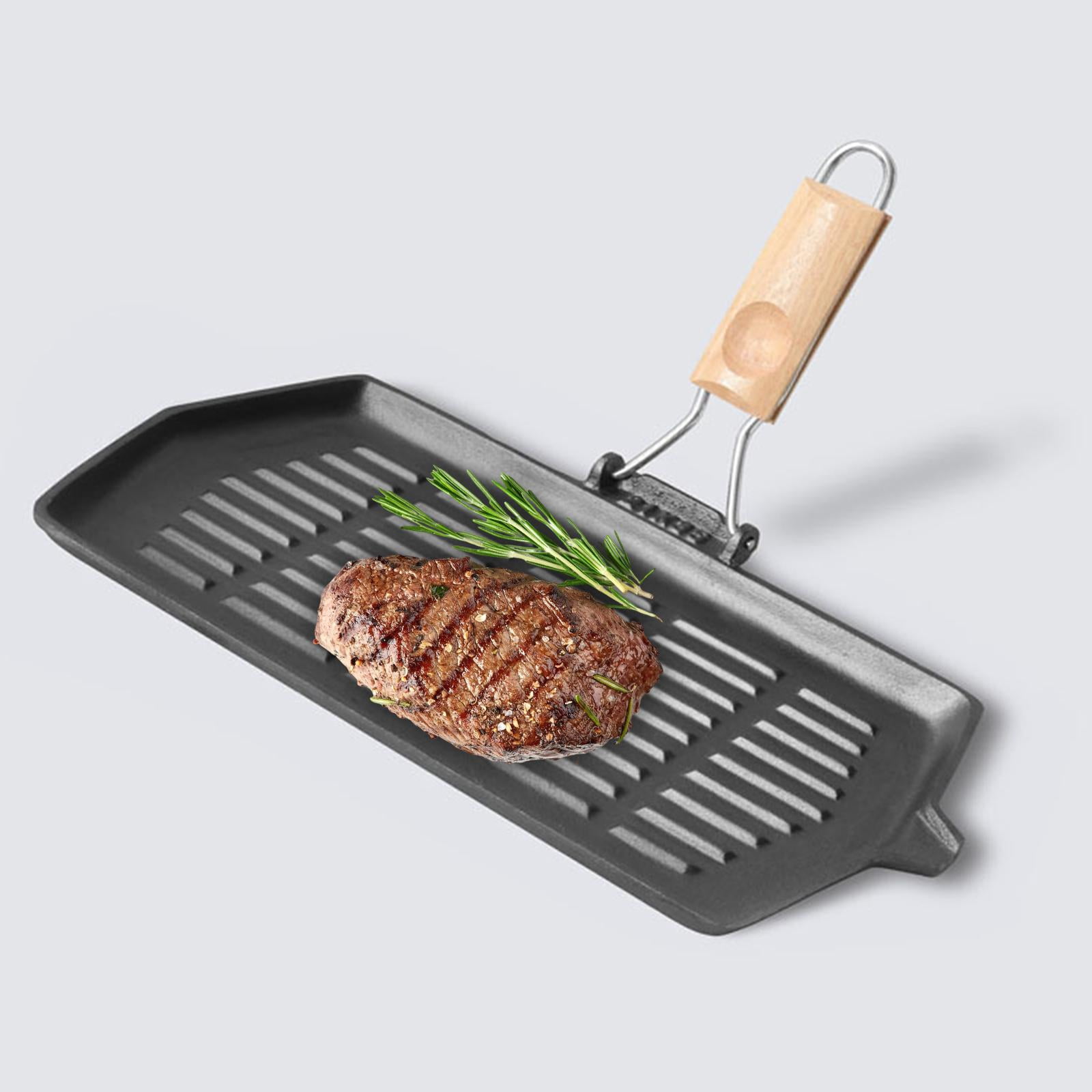 Fiocias Grill Pan for Electric Stovetop, Induction, Gas Cast Iron with Pour Spouts Steak Style A