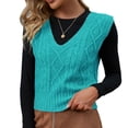 thumbnail image 1 of Suéter con cuello en V, chaleco tejido por cable, cómodo, informal, a la moda, prendas de punto sin mangas para mujer para Otoño Invierno, 1 of 6
