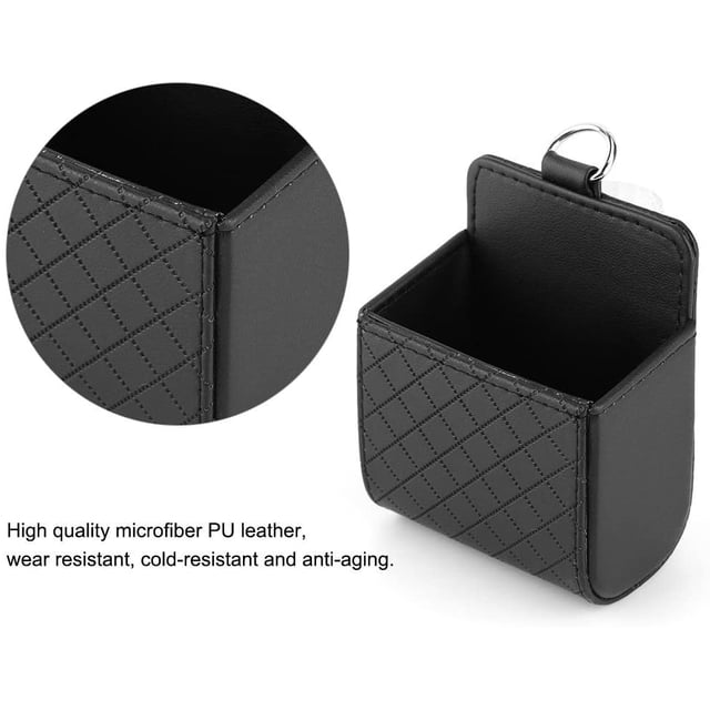 Organizador universal de ventilación de aire para automóvil, negro, estuche interior con gancho, caja de almacenamiento colgante de cuero para teléfono inteligente, anteojos, bolígrafo, monedas