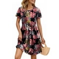 thumbnail image 3 of UVN Summer Dresses for Women Short Sleeve Pleated Midi Dress Casual Tunic Dresses with Pockets, 3 of 10