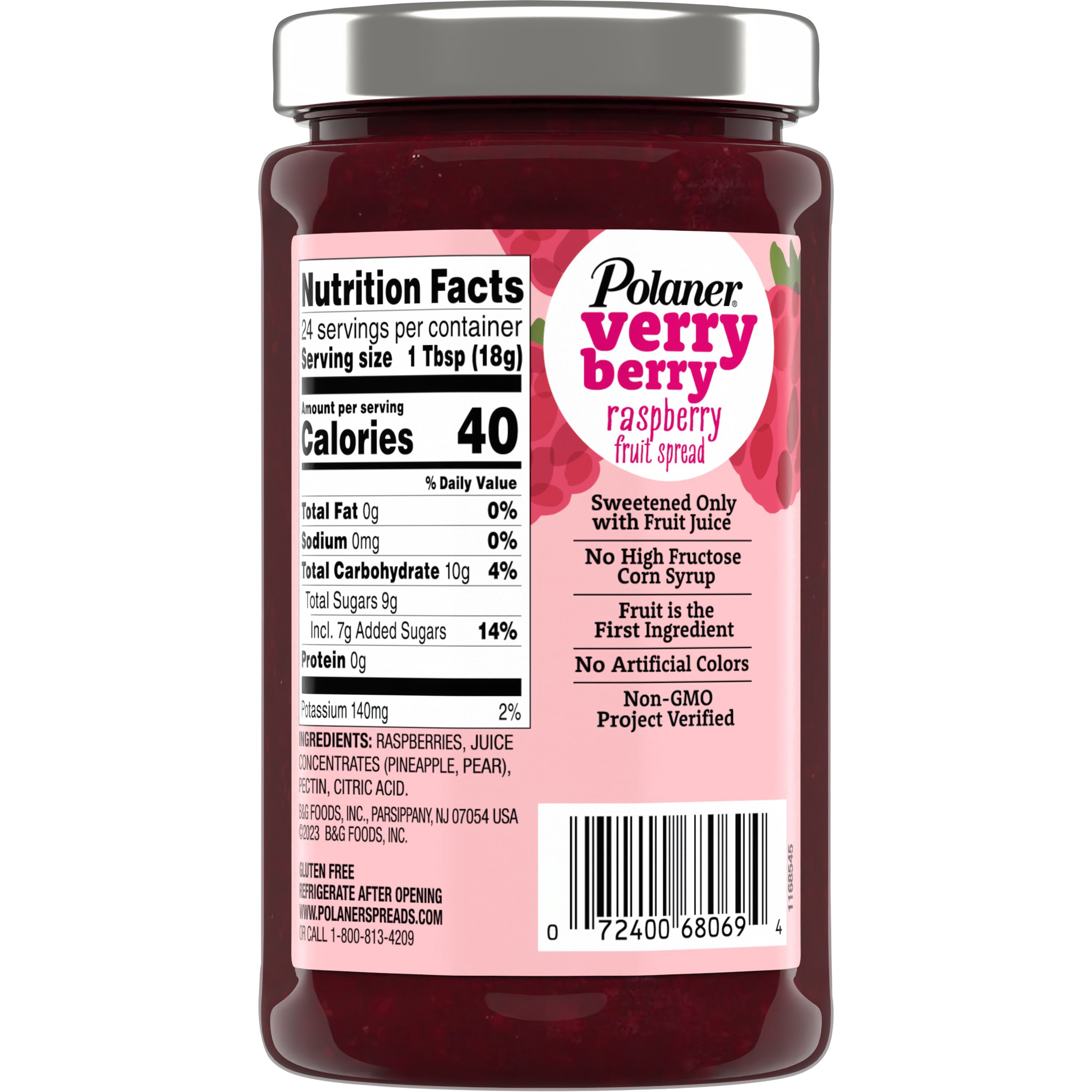 (3 pack) Polaner Verry Berry Raspberry Preserves, 15.25 oz Jar