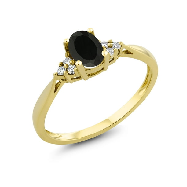Gem Stone King 14k Yellow Gold Black Onyx And Diamond Women Engagement Ring 0 39 Ct Oval Gemstone Birthstone Available In Size 5 6 7 8 9 Walmart Com Walmart Com