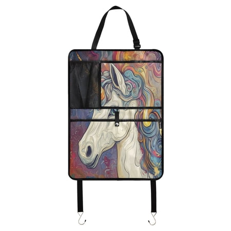 WOBOGO Colorful Unicorns Backseat Car Organizer 2 PCS Footed Universal Car with Touch Screen Tablet Holder Rear Seat Protector