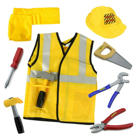 TopTie Engineer Worker Role Play Costumes Set With Tools, 3-8 Years-Yellow-S