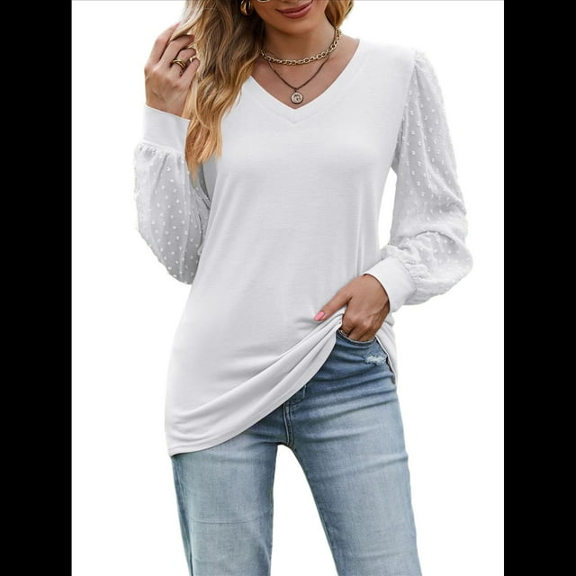 Blusas Elegantes e Informales para Mujer, con Cuello en V y Lunares, de Larga XXL