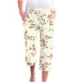 thumbnail image 2 of Capris for Women With Pockets Flowers Clearance Under $10 Fragrant Linen Gradient Printed Loose Fashionable Drawstring Pants Cropped Pants, 2 of 5
