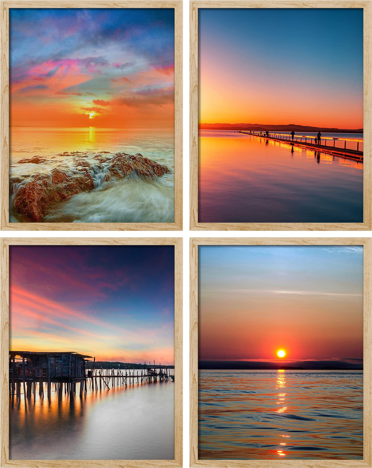 PixonSign Framed Wall Art Vibrant Orange & Blue Sunset Ocean