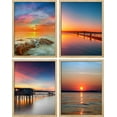 thumbnail image 2 of PixonSign Framed Wall Art Vibrant Orange & Blue Sunset Ocean Beach Pier Prints, Set of 4 Sea Landscape Wall Decors, Nature Wall Décor, Adhesive Canvas Poster, Modern Home Artwork - 8"x10" Natural, 2 of 5