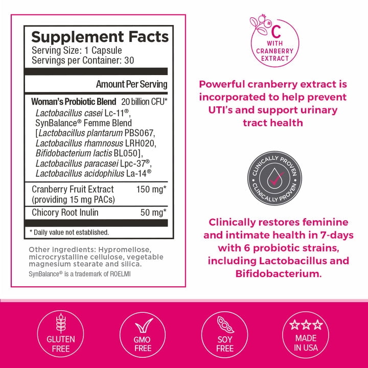 Omax Womens Probiotic with Cranberry Extract, Vegan, Organic, Gluten Free - 30 Vege-Capsules