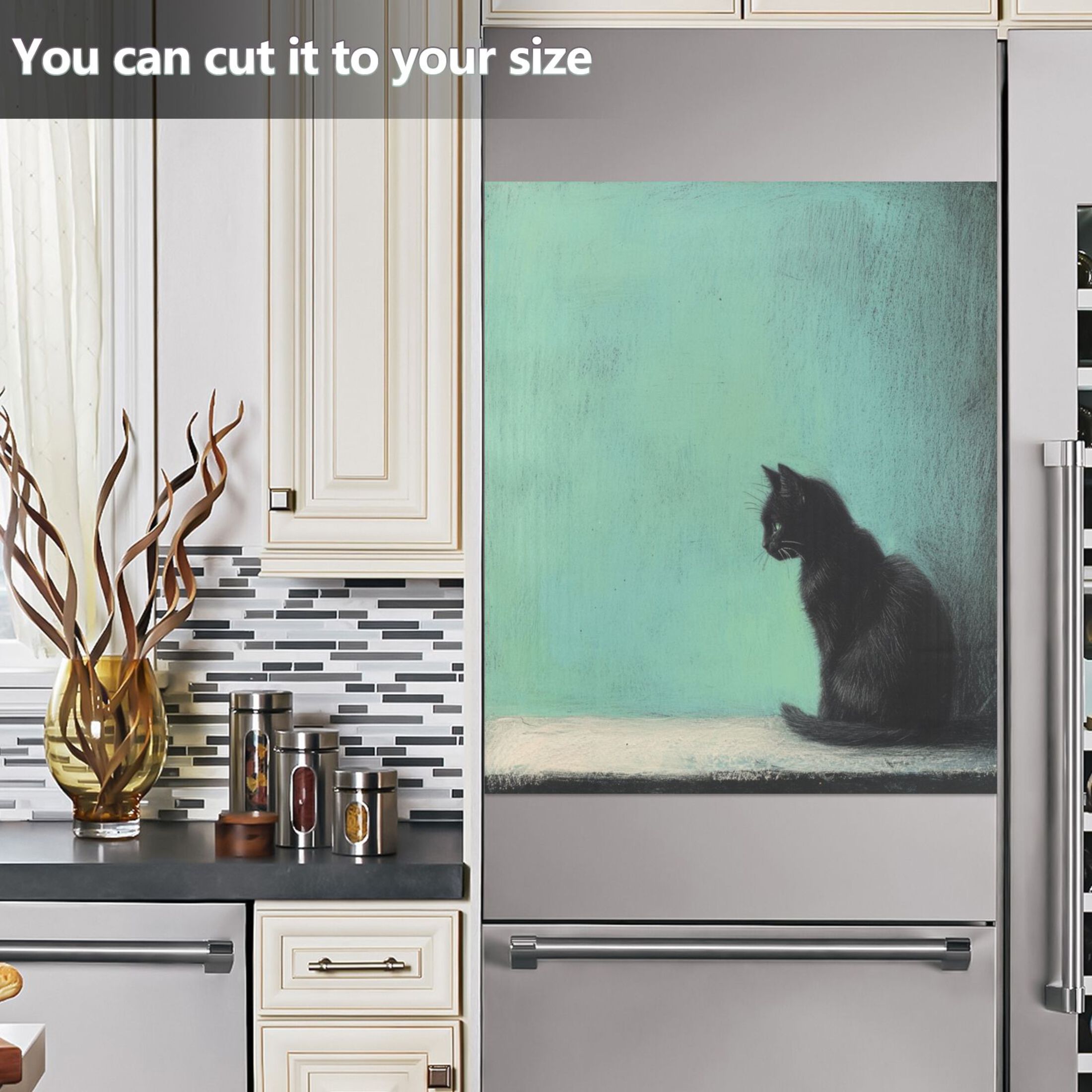 Dishwasher Magnetic Sticker 23x26 Inch Refrigerator Magnetic Sticker Washing Machine Magnetic Sticker Kitchen Panel Magnetic Sticker Home Decor Black Cartoon Cat