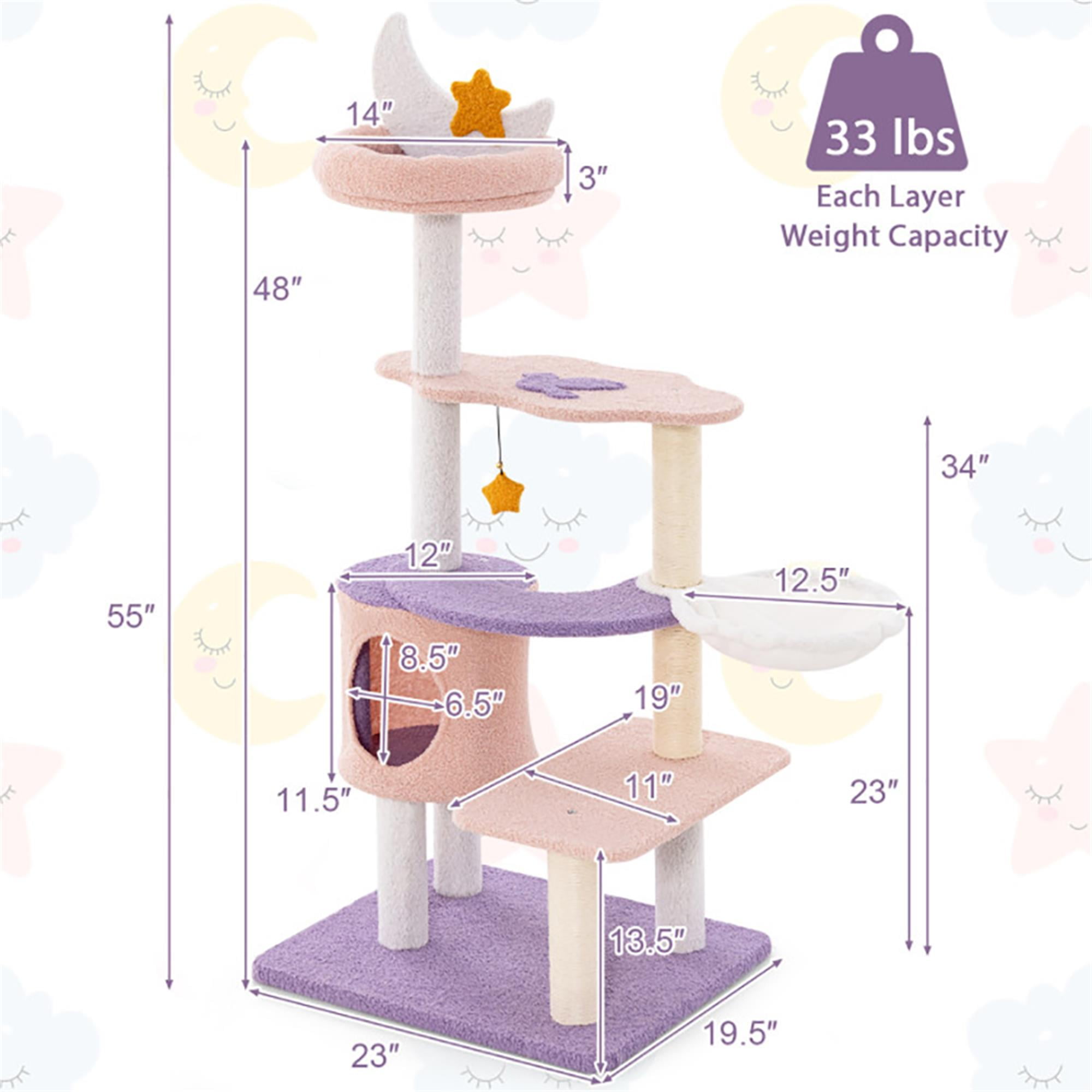 Kadyn 55" Cute Cat Tree Tower for Indoor Cats, Moon and Star Cat Condo with Sisal Scratching Posts, Plush Perches, Kitten Cat Tree Tower Activity Center, Purple Kadyn 55" Cute Cat Tree Tower for Indoor Cats, Moon and Star Cat Condo with Sisal Scratching Posts, Plush Perches, Kitten Cat Tree Tower Activity Center, Purple