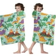 thumbnail image 4 of LightBlue Cartoon Dinosaurs Volcanoes Pattern Hooded Bath Towel，50"x30" for Ages 3 To 12 Kids, Quick Dry Lightweight Soft Microfiber Hood Beach Towel Cover Up for Kids, 4 of 7