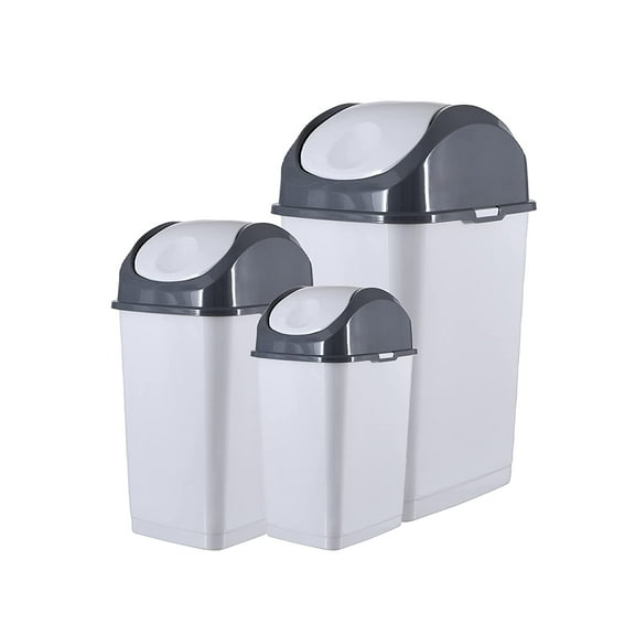 Superio Swing Top Trash Can Set - White Smoke (3 Pack- 5 Qt, 10 Qt, 18 Qt)