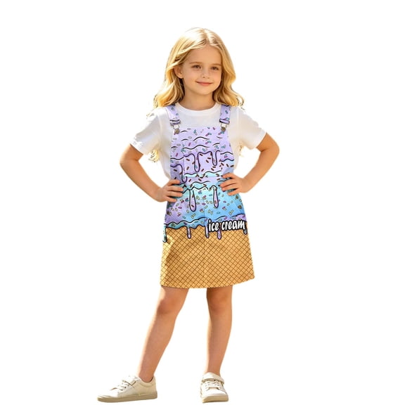 Bobifish Toddler Girls Suspender Dress Sleeveless Printed Pocket Casual Dresss Children Girls Relaxed Theme Party Dresss