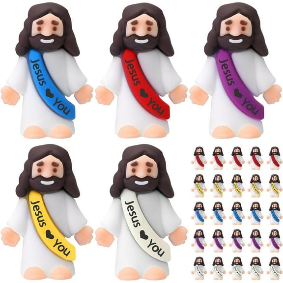 MAE 50 Pcs Little Jesus Figures Original Design Jesus Love You Mini Rubber Jesus Toys to Hide and Seek Religious Party Favors Sunday School Baptism Gifts Stuffers(Lively Colors)
