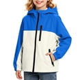 thumbnail image 2 of ITSAME Girls Hooded Zipper Jacket with Pockets Long Sleeve Waterproof Windbreaker Outdoor Lightweight Rain Coat Blue Size 10, 2 of 8