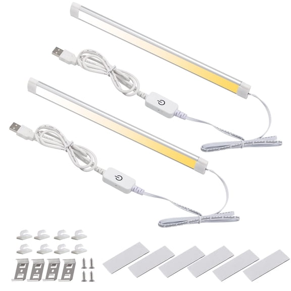 Dimmable USB-Powered LED Under Cabinet Lighting - Touch Sensor Closet Light Bar-Under Counter Strip Lights with 3 Color Temperatures for Kitchen, Cupboard, Shelf, Bookcase (No Batteries)
