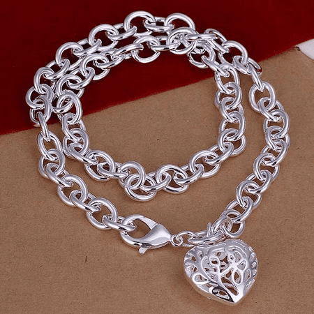 Fancy Puffed Heart - ON SALE - Fancy Scroll Puffed Heart Charm Necklace Silver