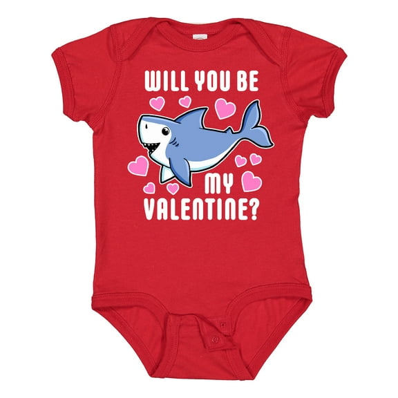 Inktastic Will You Be My Valentine with Cute Shark and Hearts Boys or Girls Baby Bodysuit