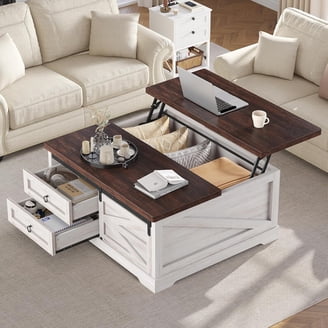 Modern Gray Lift-Top Coffee Table With Hidden Storage & Open Shelf For Living Room