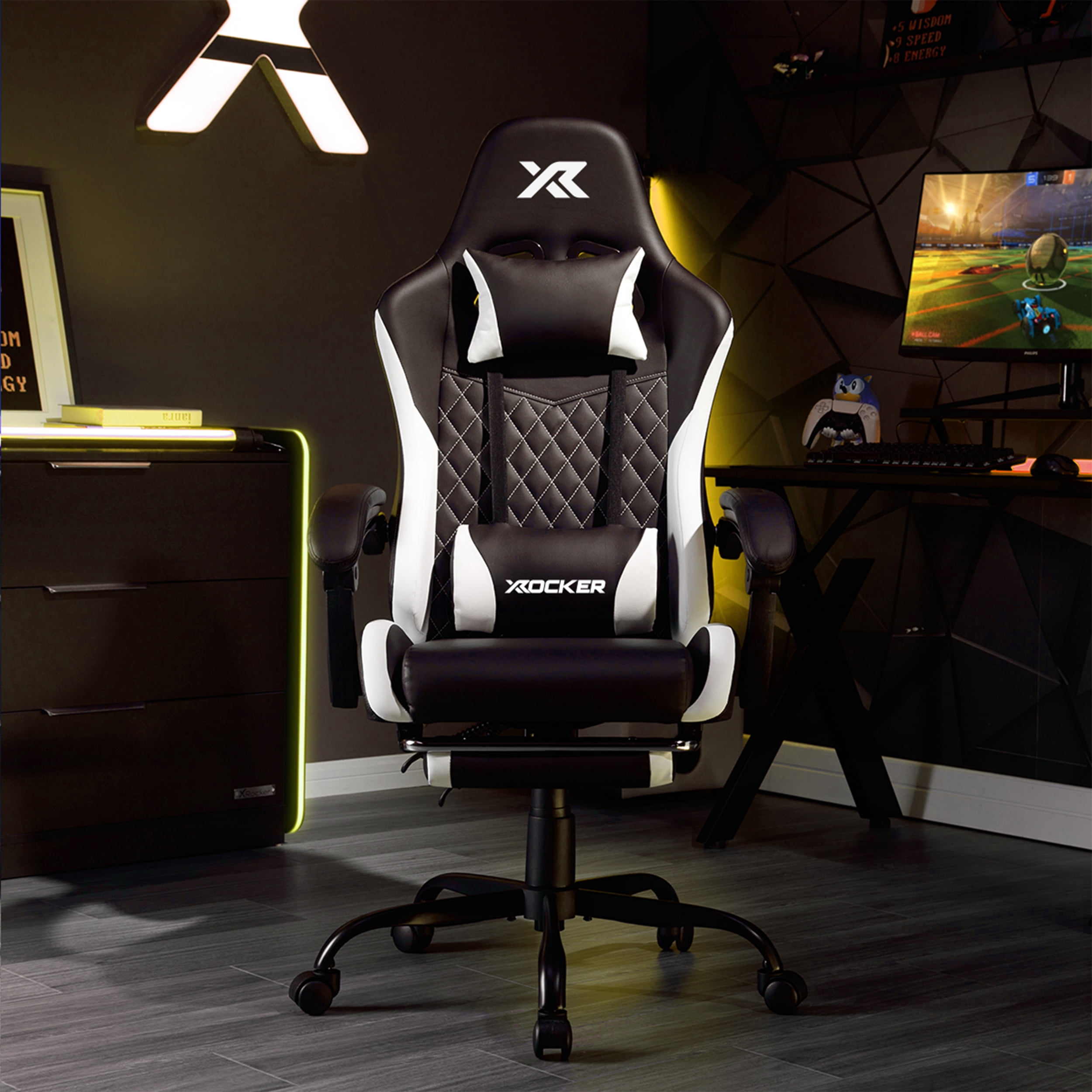 X Rocker Apex PC Gaming Chair with Massage Function and Footrest, White
