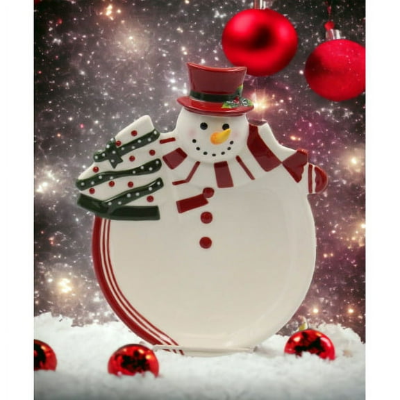 Ceramic Snowman Plate 10x8 Handcrafted Holiday