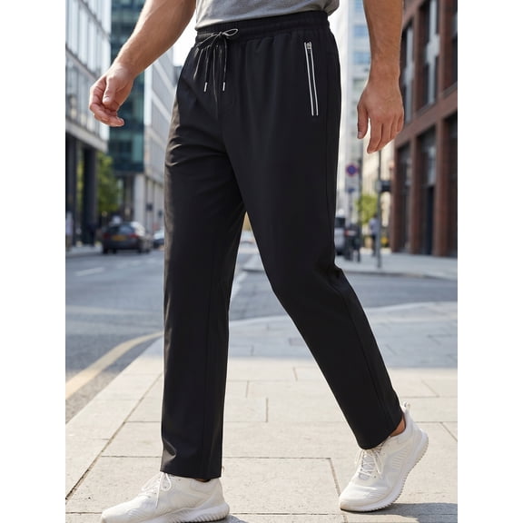 Xibflo Men's Elastic Waist Hiking Pants Water Resistant Quick-Dry Lightweight Outdoor Sweatpants with Zipper Pockets