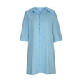 thumbnail image 5 of USSUMA Skirts for Women Trendy Summer Dresses Mid-Sleeve V Neck Casual Lapel Collar Solid Color Loose Fit T Shirt Dress Mid-Calf Dress Leisure Skirts Loose Skirt Date Light Blue Dress Size-S, 5 of 5