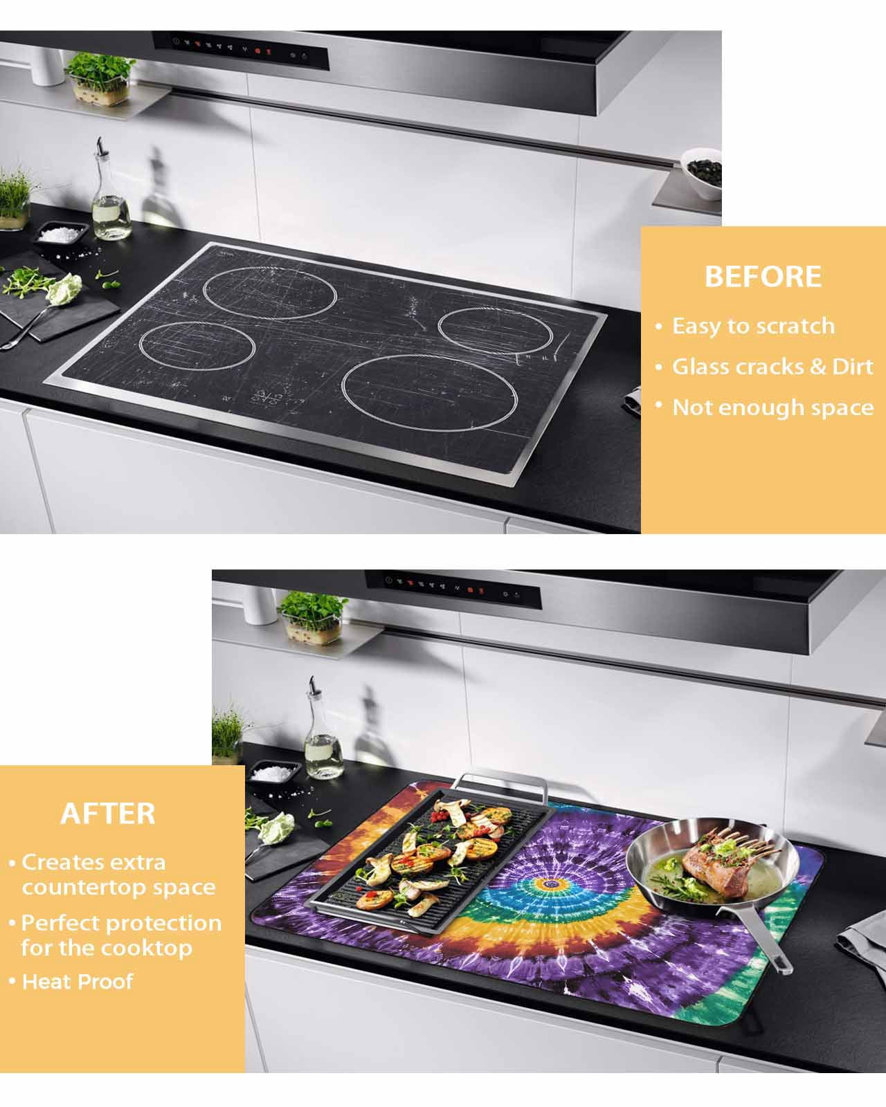 nqOlkjepod Large Induction Cooktop Protector Mat 24"x21", Colorful Stove Top Covers for Electric Stove, Ethnic Geometric Modern Abstract Art Decorative Stove Burner Cover Mats, Glass Top Stove Cover