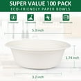 thumbnail image 2 of Disposable Paper Bowls Brown 12oz/350ml Eco-Friendly Sugarcane Bowls,100 Pcs Bowls Disposable Heavy Duty Party Bowls Dessert Soup Bowl Serving Bowls for Hot/Cold Food,BBQ Picnic (White）, 2 of 8