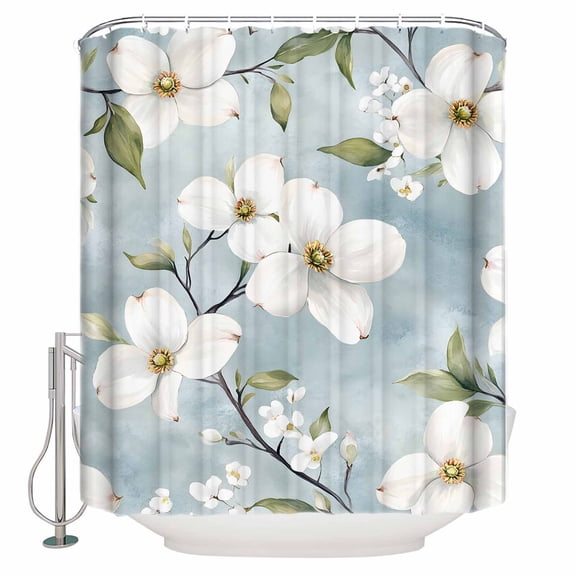 Extra Long Shower Curtain 72x96 Inch, Gardenia Flowers Shower Curtain Waterproof Bathroom Decor Summer Botanical Plants Watercolor Fabric Bath Curtain Set Accessories with Hooks
