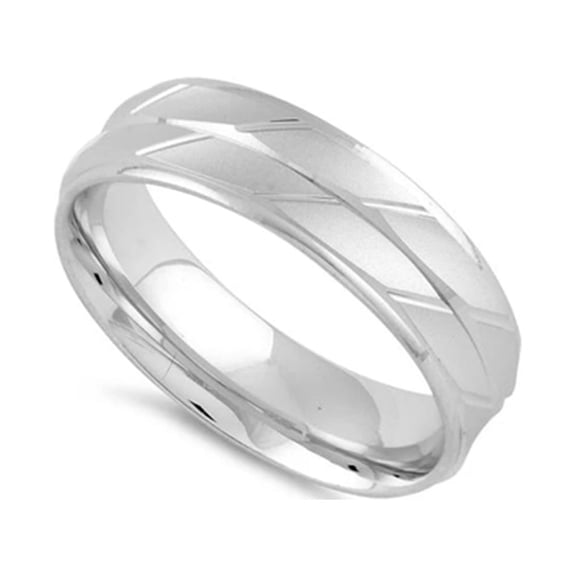 925 Sterling Silver Platinum Plated Diamond Cut 2 Layer Lines Wedding Band Women Mother's Day Gift Ring