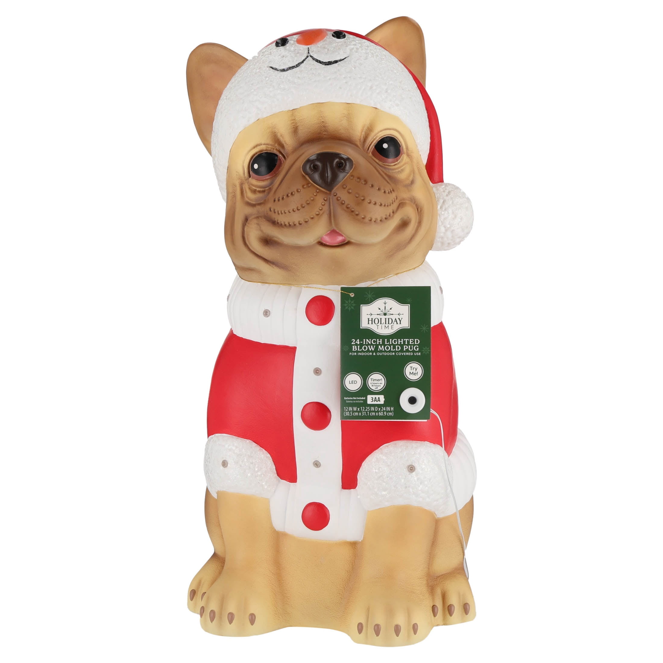 Holiday Time Lighted Blow Mold Pug Christmas Decoration 24" photo 8
