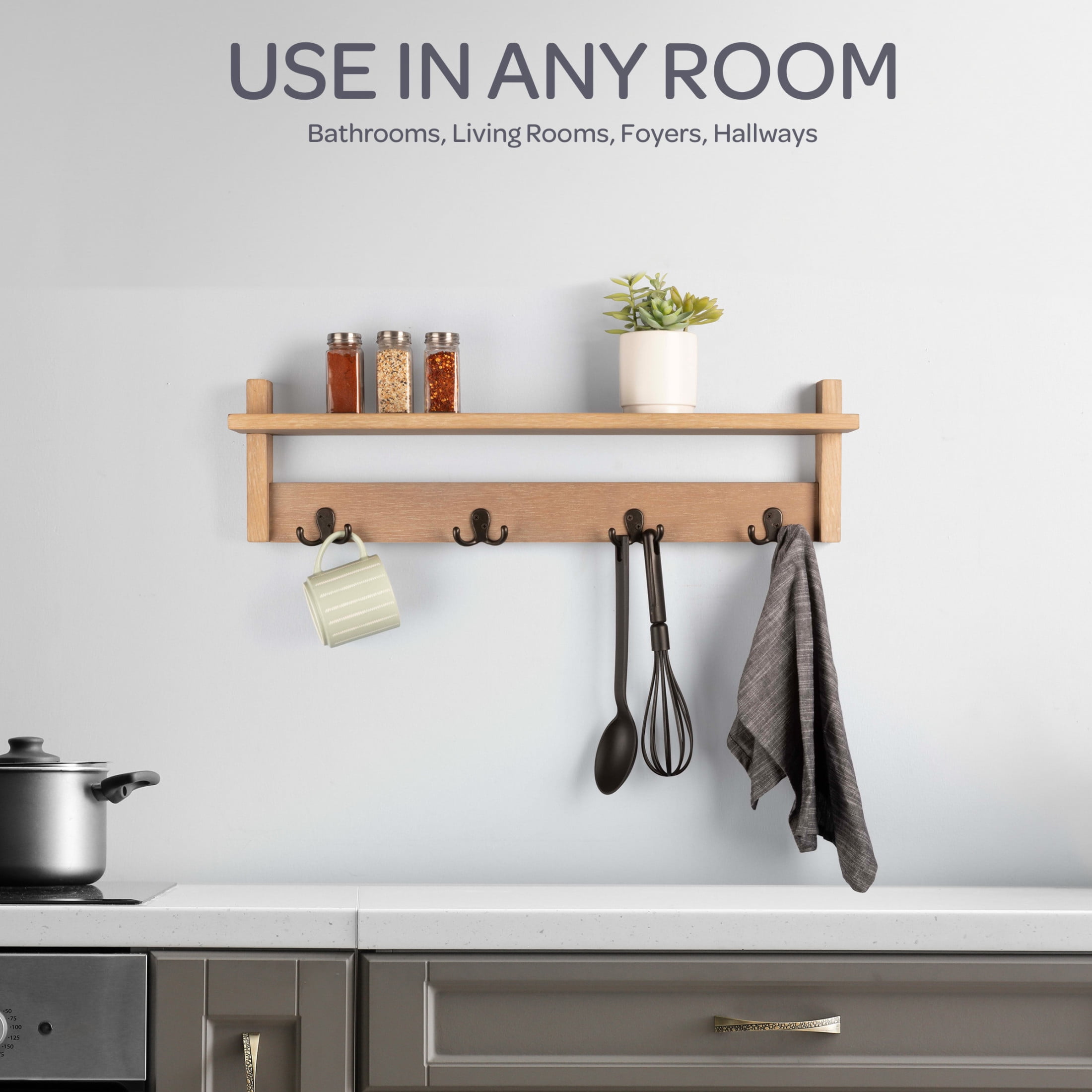 Lavish Home Coat Rack with Shelf - Wall Mount Shelf with 4 Hooks (Brown)