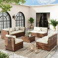 thumbnail image 4 of Poteban 9 Pieces Outdoor Sectional Sofa Set , PE Wicker Rattan Slanted Back Outdoor Conversation with Cushions and Glass Coffee Table for Backyard Garden, Khaki, 4 of 10