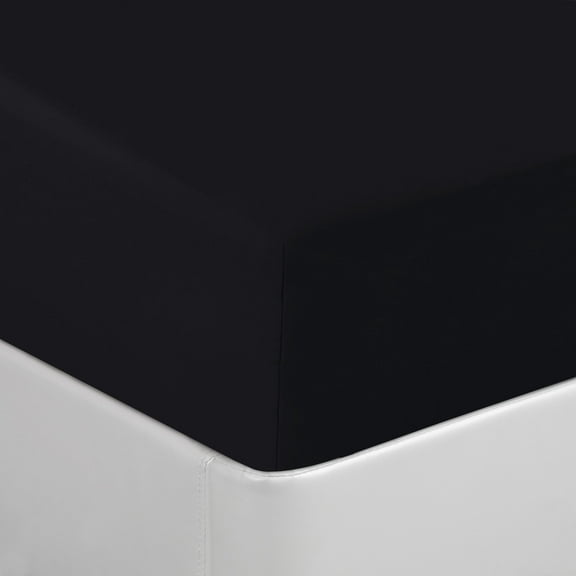 PiccoCasa 100%Cotton Fitted Sheet 15" Large Pocket Bottom Sheet King Black