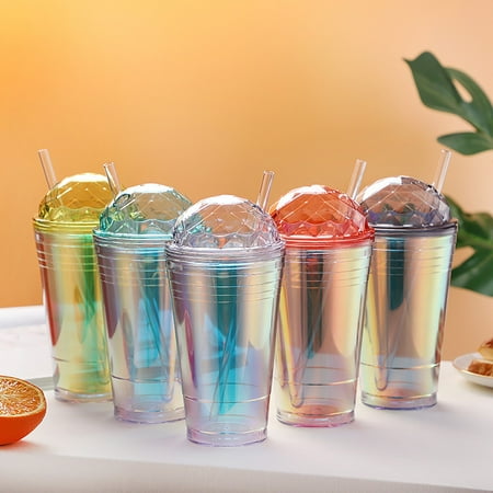 

SunSunrise 560ML Water Bottle Large Capacity Gradient Color with Drinking Straw Translucent Lid Color Changing Bottle for School