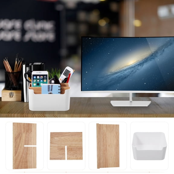 LOLIPPYY White Wooden Desk Organizer and Pen Holder, 1 Piece Office Storage Accessory for Desktop Tidy and Workspace
