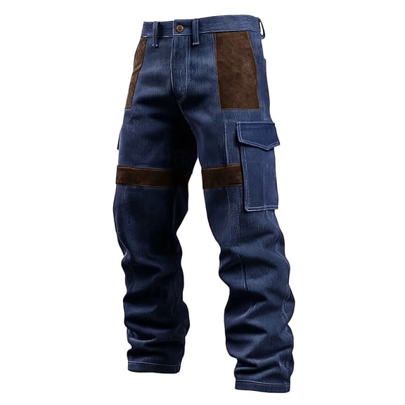 PIMSSY Men Pants Corduroy Cargo Pants For Relaxed Fit Casual Work Trousers With Multiple Pockets Comfortable Streetwear Male Breathable Solid Color Slacks