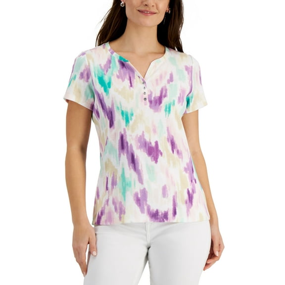 Karen Scott Washed Ikat Henley Top Frangrant Lilac S
