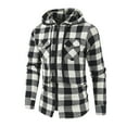 thumbnail image 3 of Txeol Mens Plaid Flannel Jacket Long Sleeve Full Zip Hoodies Chest Pockets Drawstring Hooded Cargo Sweatshirts Christmas Gifts,White M, 3 of 8