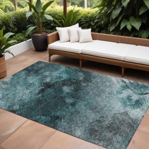 HomeRoots 577533 9 x 12 ft. Abstract Washable Indoor & Outdoor Rectangle Area Rug, Teal Blue, Aqua & Gray