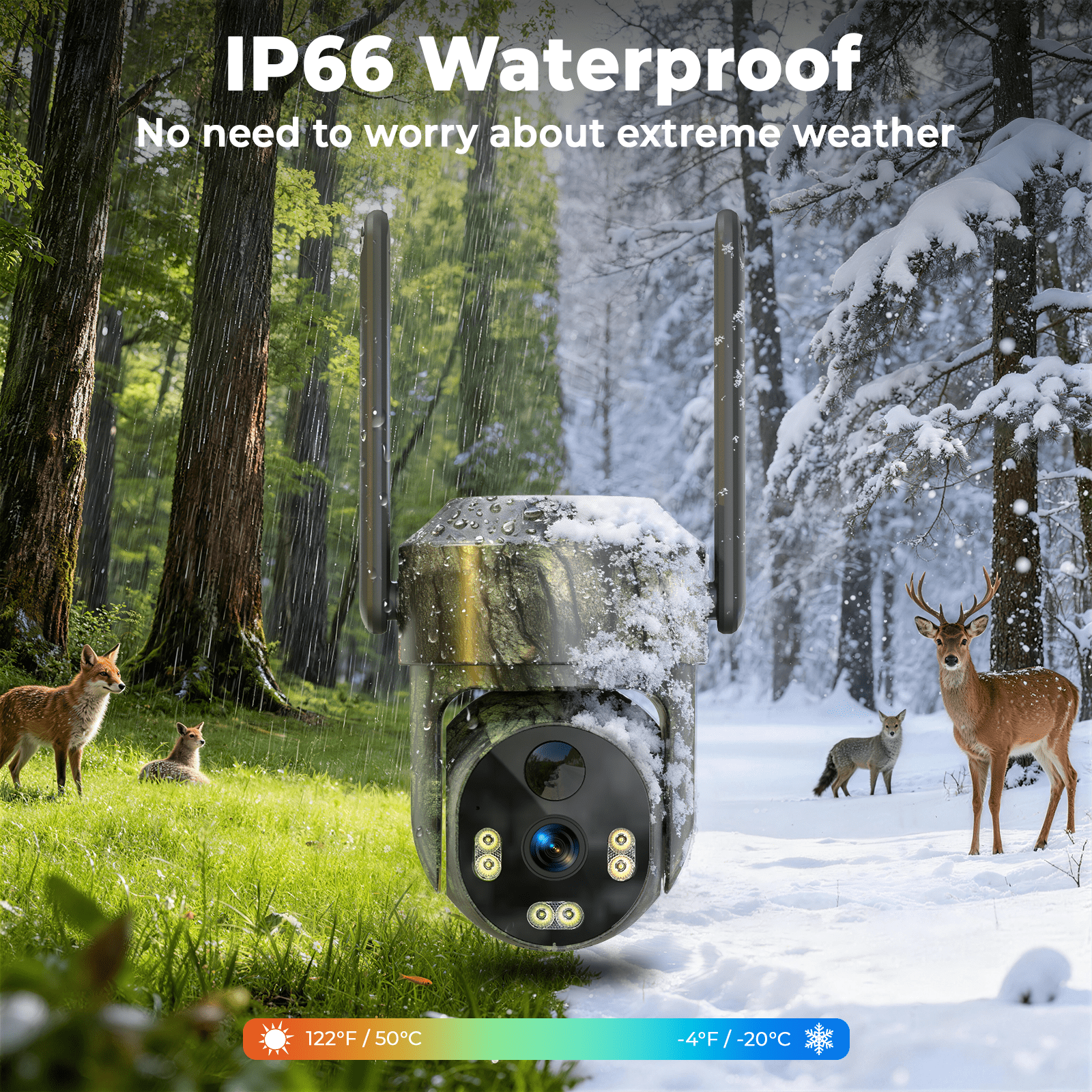 4G LTE Solar Trail Camera, Wildlife Hunting Camera, No WiFi Solar Powered Security Camera, 360° View Deer camera, 2K Live Streaming Game Camera, PIR Motion Activation, Night Vision, IP66
