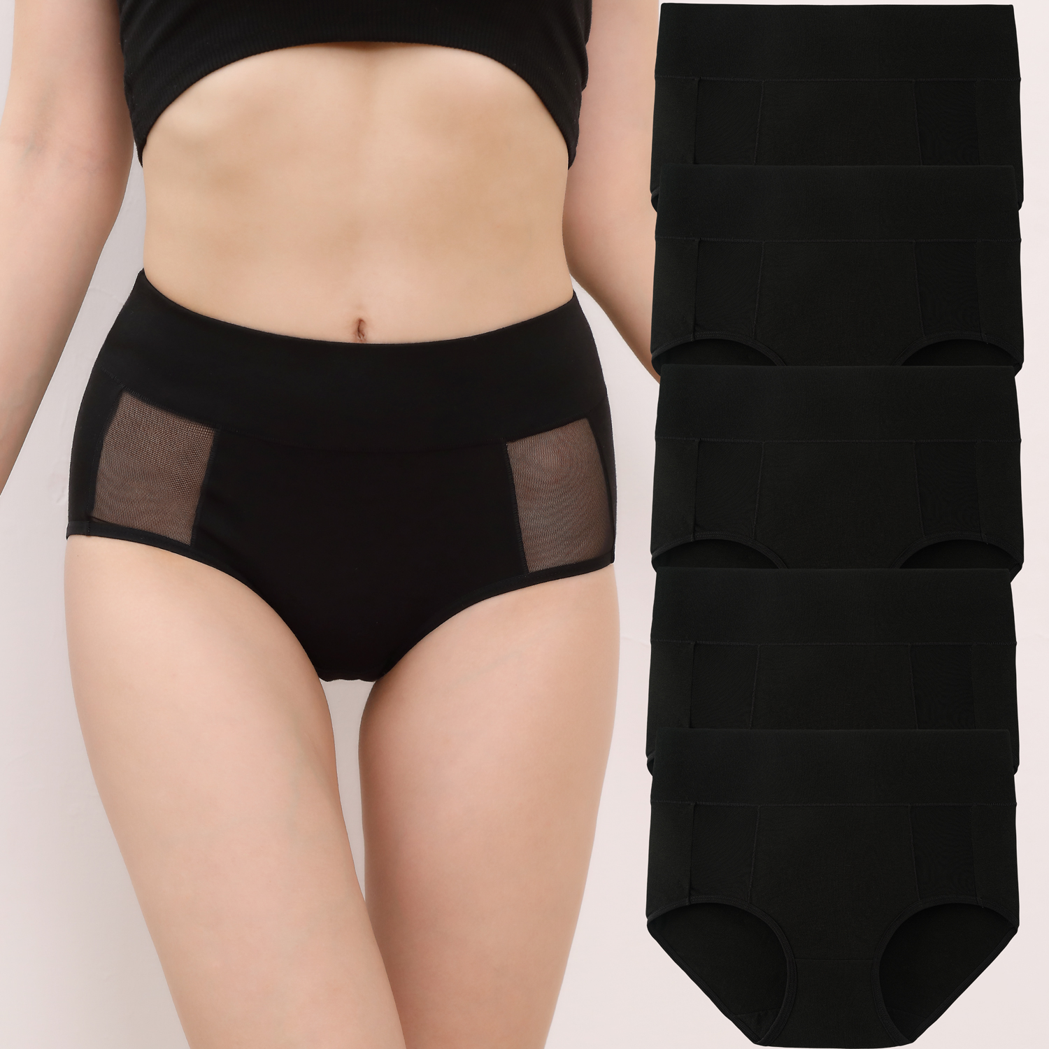 INNERSY Womens Underwear Cotton Mesh Briefs High Waisted Postpartum