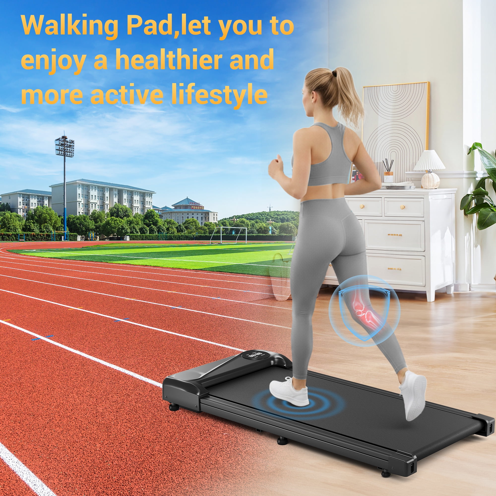 COFUNOK Walking Pad,Portable Walking Pad Treadmill for Home/Office,3.0HP Brushless Motor Under Desk Treadmill with LED&Mobile casters,280lbs Weight Capacity