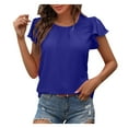 thumbnail image 2 of ECZHAW Shirts for Women Ruffle Cap Sleeve Dressy Tops Work Office Pleated Round Neck Blouses Summer Basic Tees, 2 of 7